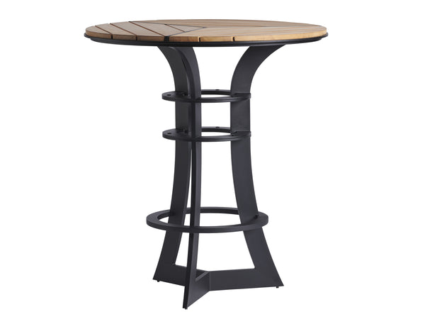 Lexington Tommy Bahama Outdoor 3940-873 High/Low Bistro Table - Stylish Dark Graphite Aluminum With Sustainable Teak For Modern Spaces Obsidian  3940-873