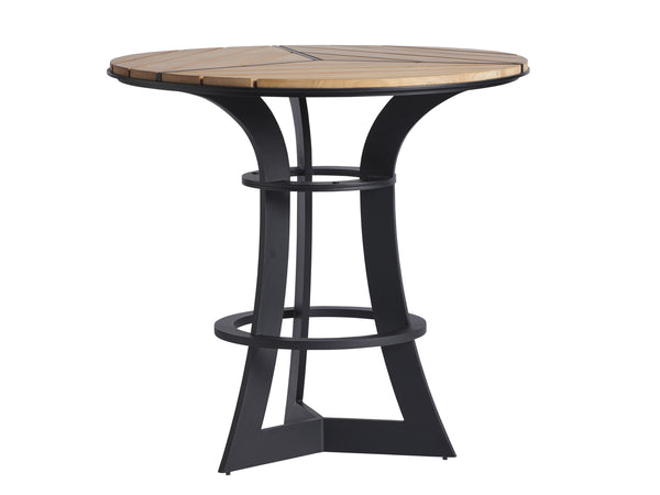 Lexington Tommy Bahama Outdoor 3940-873 High/Low Bistro Table - Stylish Dark Graphite Aluminum With Sustainable Teak For Modern Spaces Obsidian  3940-873