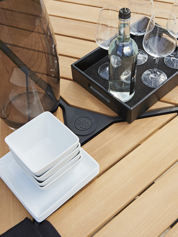 Lexington Tommy Bahama Outdoor 3940-875c Round Dining Table - Contemporary Teak & Graphite Aluminum Design For Elegant Outdoor Spaces Obsidian  3940-875c