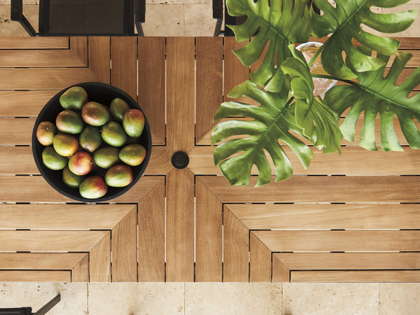 Lexington Tommy Bahama Outdoor 3940-876c Contemporary Rectangular Dining Table With Teak Top & Architectural Design For 8 Obsidian  3940-876c