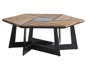 Lexington Tommy Bahama Outdoor 3940-947 Stylish Hexagonal Cocktail Table With Teak Top And Slate-gray Stone Insert For Modern Elegance Obsidian  3940-947