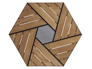 Lexington Tommy Bahama Outdoor 3940-947 Stylish Hexagonal Cocktail Table With Teak Top And Slate-gray Stone Insert For Modern Elegance Obsidian  3940-947