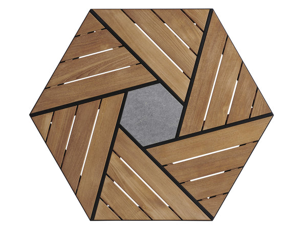 Lexington Tommy Bahama Outdoor 3940-947 Stylish Hexagonal Cocktail Table With Teak Top And Slate-gray Stone Insert For Modern Elegance Obsidian  3940-947