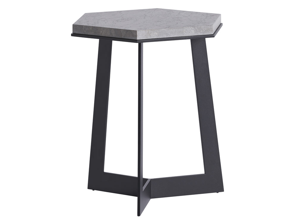 Lexington Tommy Bahama Outdoor 3940-950 Spot Table - Sleek Hexagonal Stone Top On Modern Graphite Base, Perfect For Chic Outdoor Spaces Obsidian  3940-950