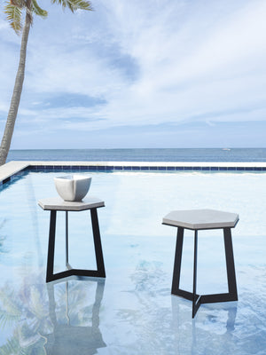 Lexington Tommy Bahama Outdoor 3940-950 Spot Table - Sleek Hexagonal Stone Top On Modern Graphite Base, Perfect For Chic Outdoor Spaces Obsidian  3940-950