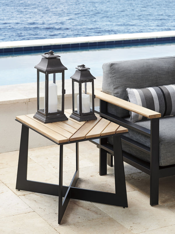 Lexington Tommy Bahama Outdoor 3940-957 South Beach Square End Table - Contemporary Design With Teak And Dark Graphite Finish Obsidian  3940-957