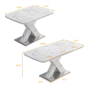 English Elm Modern Extendable Rectangle Dining Table With Elegant White Marble Top & Sturdy Metal Base Design W757P242761