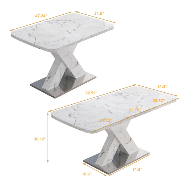 English Elm Modern Extendable Rectangle Dining Table With Elegant White Marble Top & Sturdy Metal Base Design W757P242761