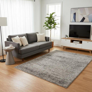 HomeRoots 5' Blue and Gray Distressed Area Rug - Modern Abstract Design for Comfortable, Stylish Living Spaces 5' x 8' 394114