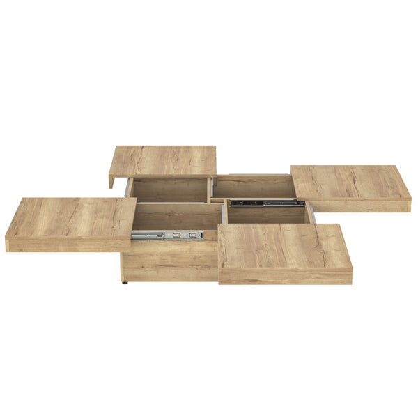 English Elm Square Marble Veneer Coffee Table with Sliding Top Hidden Storage Pedestal Base Natural N735P388120N