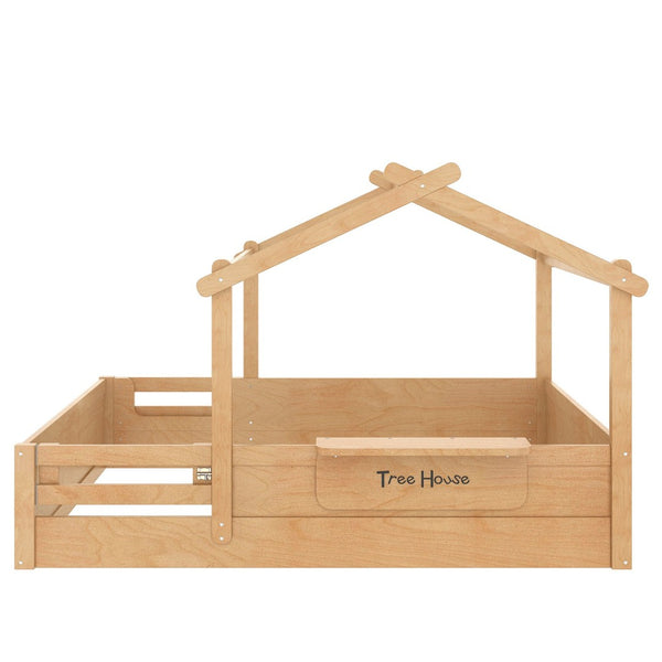 English Elm Twin Low Loft Bed Solid Pine Frame with Built-in Led Lighting and Storage Shelves Natural W1580P396333