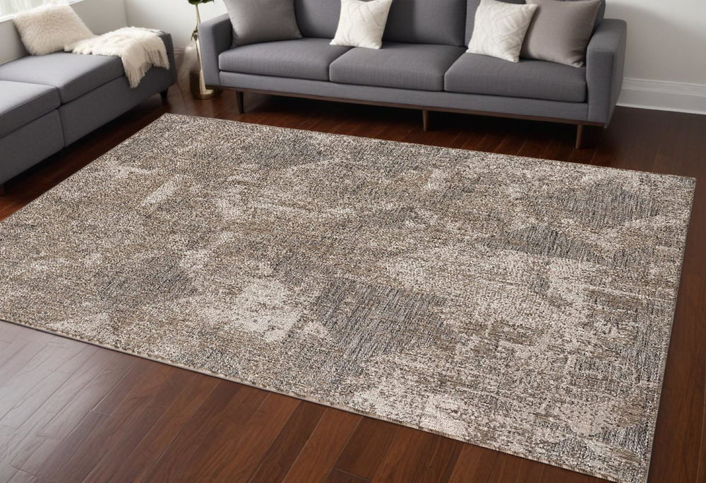 HomeRoots 5' Gray and Ivory Abstract Area Rug - Modern, Durable, and Easy-Care for Stylish Living Spaces 8' x 10' 394125