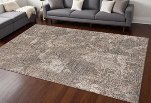HomeRoots 5' Gray and Ivory Abstract Area Rug - Modern, Durable, and Easy-Care for Stylish Living Spaces 8' x 10' 394125