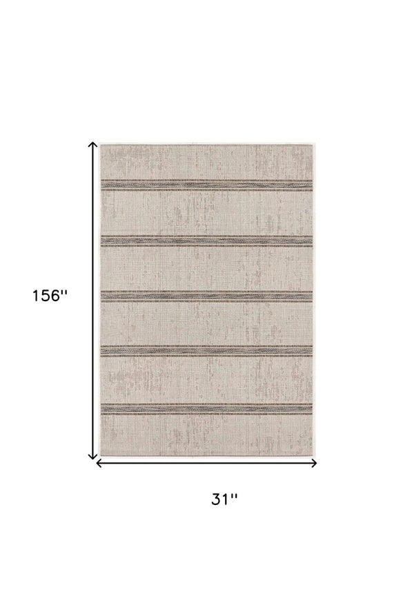 HomeRoots 13' Ivory and Gray Striped Runner Rug – Durable, Stylish Accent for Hallways and High-Traffic Areas 3' x 15' 394128
