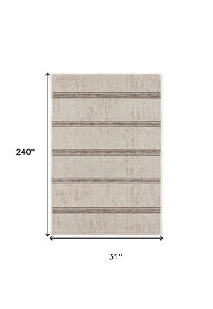 HomeRoots 13' Ivory and Gray Striped Runner Rug – Durable, Stylish Accent for Hallways and High-Traffic Areas 3' x 12' 394130