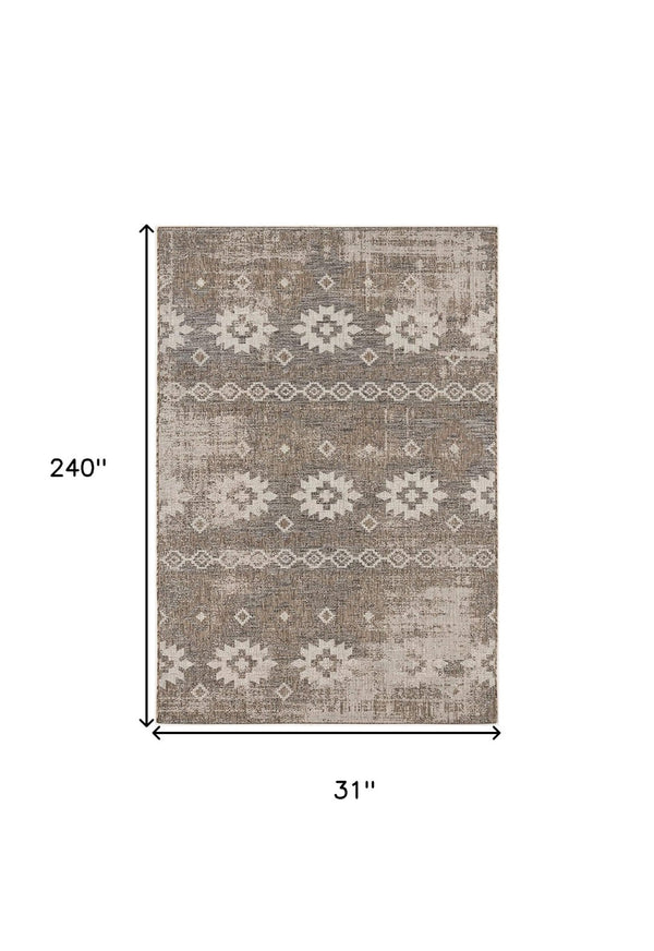 HomeRoots 10' Gray and Ivory Ikat Runner Rug - Stylish, Durable Design for Hallways, Kitchens, and Entryways 3' x 20' 394140
