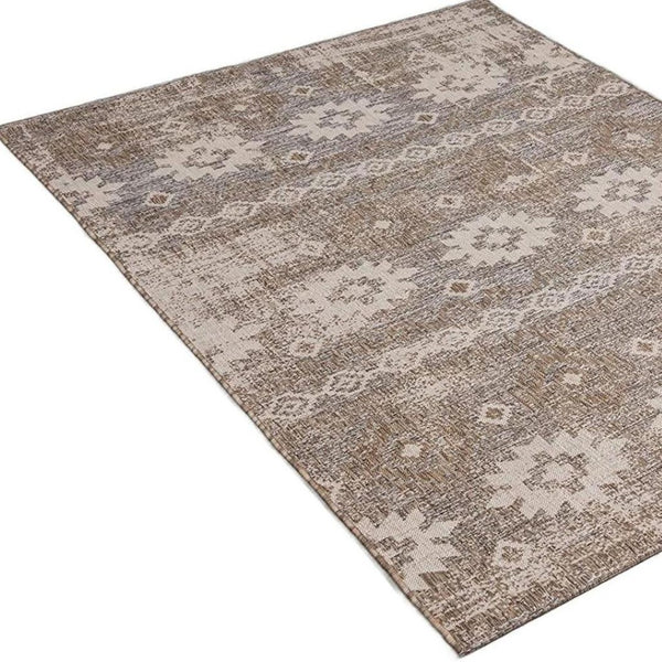 HomeRoots 10' Gray and Ivory Ikat Runner Rug - Stylish, Durable Design for Hallways, Kitchens, and Entryways 5' X 7' 394144