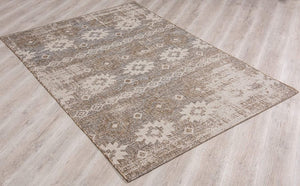 HomeRoots 10' Gray and Ivory Ikat Runner Rug - Stylish, Durable Design for Hallways, Kitchens, and Entryways 5' X 7' 394144
