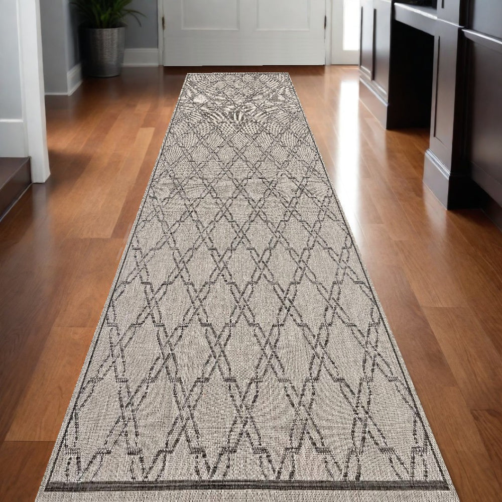 HomeRoots 13' Modern Gray and Ivory Geometric Runner Rug - Durable, Stylish, and Perfect for High-Traffic Areas 3' x 13' 394148