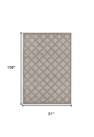 HomeRoots 13' Modern Gray and Ivory Geometric Runner Rug - Durable, Stylish, and Perfect for High-Traffic Areas 3' x 13' 394148