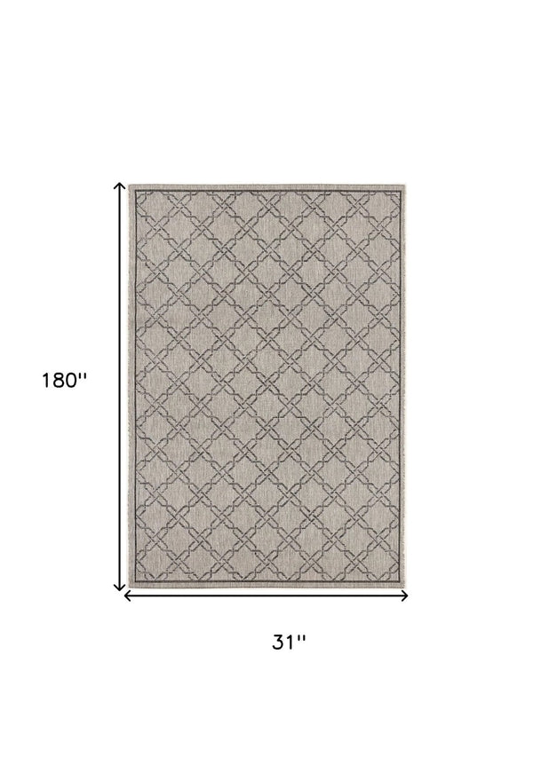 HomeRoots 13' Modern Gray and Ivory Geometric Runner Rug - Durable, Stylish, and Perfect for High-Traffic Areas 3' x 15' 394149
