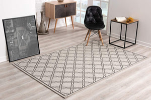 HomeRoots 13' Modern Gray and Ivory Geometric Runner Rug - Durable, Stylish, and Perfect for High-Traffic Areas 5' x 8' 394154