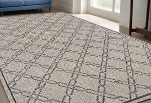 HomeRoots 13' Modern Gray and Ivory Geometric Runner Rug - Durable, Stylish, and Perfect for High-Traffic Areas 5' x 8' 394154