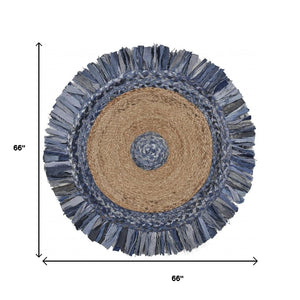 HomeRoots 6' Hand-Woven Beige and Blue Abstract Geometric Rug - Unique Artisan Craftsmanship for Cozy Spaces 6' Round 394184