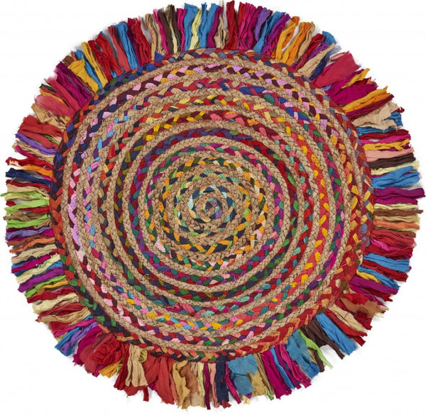 HomeRoots 6' Rainbow Abstract Geometric Hand Woven Rug - Bold Colorful Design for Cozy Living Spaces 6' Round 394186