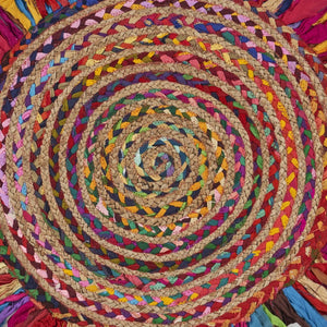 HomeRoots 6' Rainbow Abstract Geometric Hand Woven Rug - Bold Colorful Design for Cozy Living Spaces 6' Round 394186