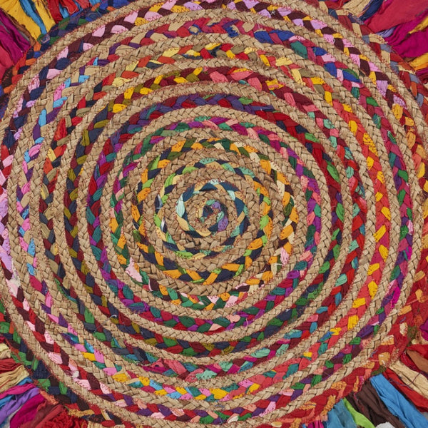 HomeRoots 6' Rainbow Abstract Geometric Hand Woven Rug - Bold Colorful Design for Cozy Living Spaces 6' Round 394186