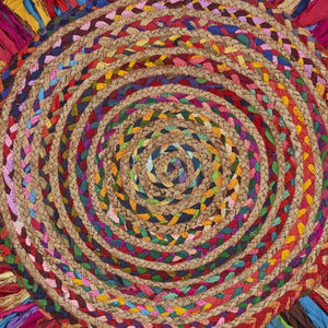 HomeRoots 6' Rainbow Abstract Geometric Hand Woven Rug - Bold Colorful Design for Cozy Living Spaces 6' Round 394186