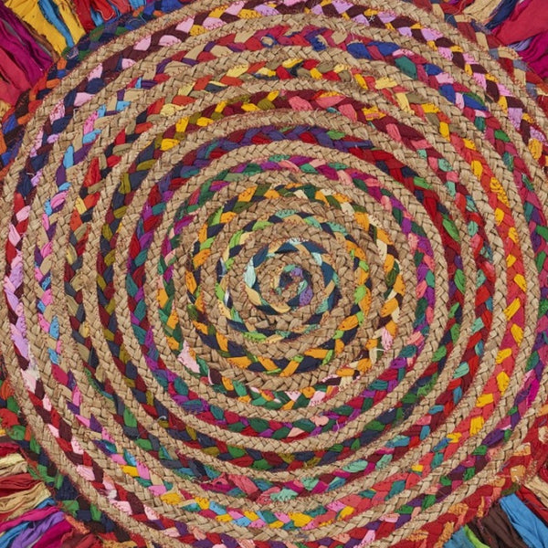 HomeRoots 6' Rainbow Abstract Geometric Hand Woven Rug - Bold Colorful Design for Cozy Living Spaces 6' Round 394186
