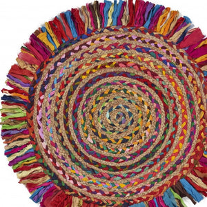 HomeRoots 6' Rainbow Abstract Geometric Hand Woven Rug - Bold Colorful Design for Cozy Living Spaces 6' Round 394186