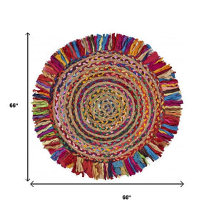HomeRoots 6' Rainbow Abstract Geometric Hand Woven Rug - Bold Colorful Design for Cozy Living Spaces 6' Round 394186