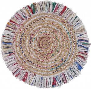 HomeRoots 6' Artistic Blue and White Geometric Hand-Woven Rug for Modern Living Spaces and Cozy Comfort 6' Round 394188