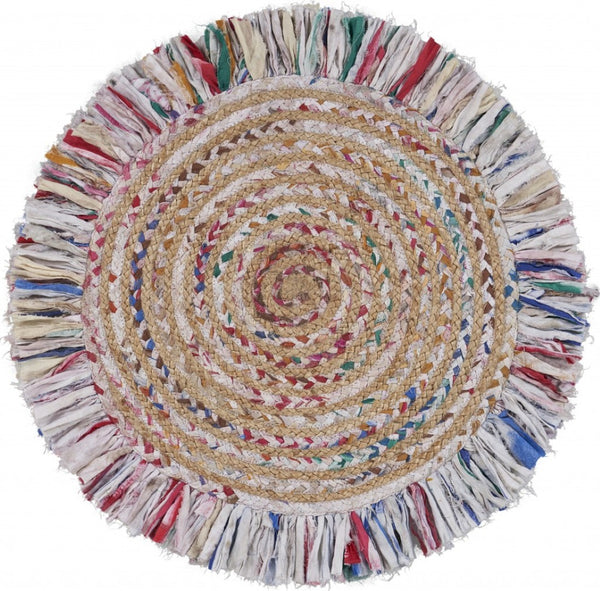 HomeRoots 6' Artistic Blue and White Geometric Hand-Woven Rug for Modern Living Spaces and Cozy Comfort 6' Round 394188