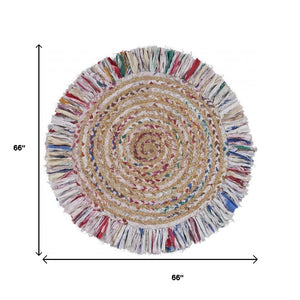 HomeRoots 6' Artistic Blue and White Geometric Hand-Woven Rug for Modern Living Spaces and Cozy Comfort 6' Round 394188