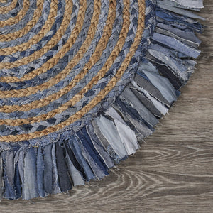 Homeroots Denim And Natural Jute Round Swirl Fringed Rug  Cotton 394190