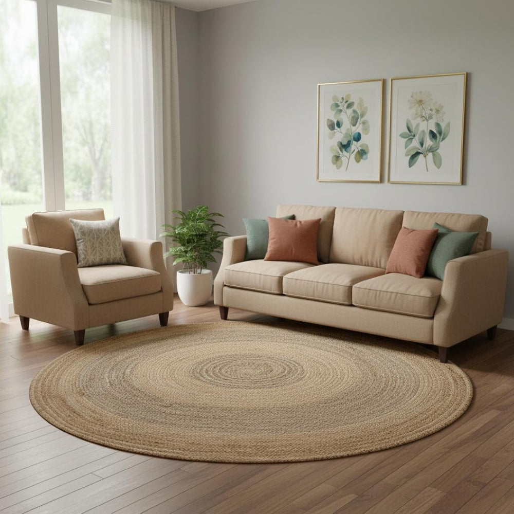 HomeRoots Two Toned Natural Jute Area Rug – Hand-Braided Eco-Friendly Design for Chic Living Room Decor 394204