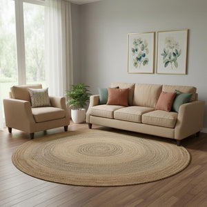HomeRoots Two Toned Natural Jute Area Rug – Hand-Braided Eco-Friendly Design for Chic Living Room Decor 394204