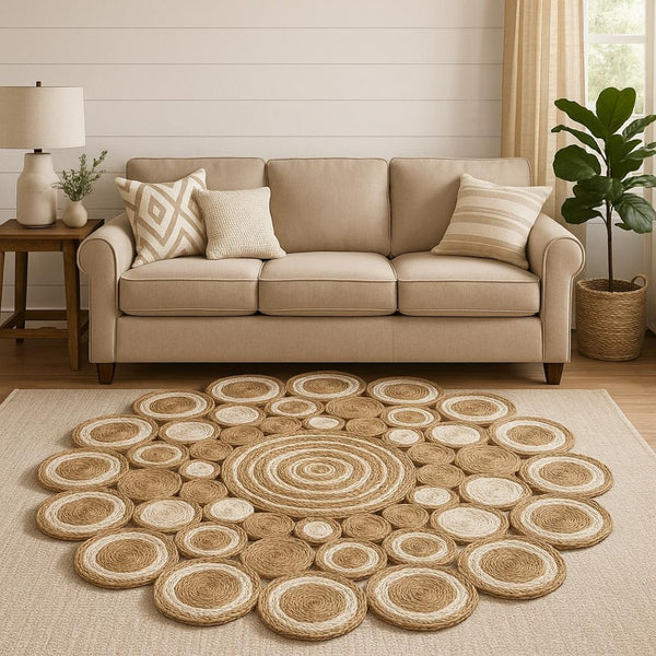 HomeRoots 5' Natural Jute Hand Braided Area Rug - Eco-Friendly, Durable Charm for Coastal and Farmhouse Styles 5' X 5' Novelty 394211