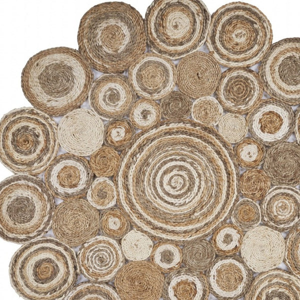 HomeRoots 5' Natural Jute Hand Braided Area Rug - Eco-Friendly, Durable Charm for Coastal and Farmhouse Styles 5' X 5' Novelty 394211