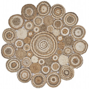 HomeRoots 5' Natural Jute Hand Braided Area Rug - Eco-Friendly, Durable Charm for Coastal and Farmhouse Styles 6' Round Round 394212
