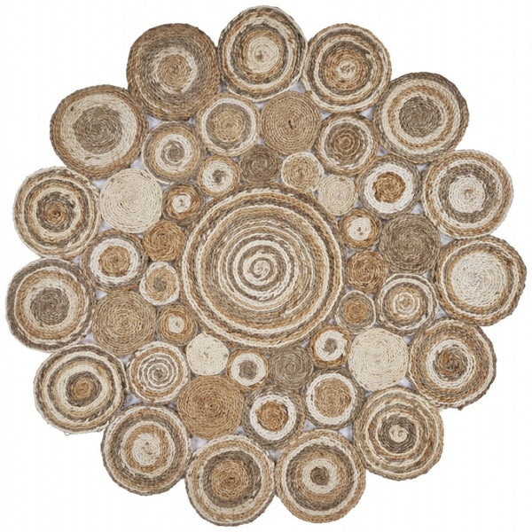 HomeRoots 5' Natural Jute Hand Braided Area Rug - Eco-Friendly, Durable Charm for Coastal and Farmhouse Styles 6' Round Round 394212