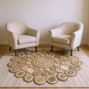 HomeRoots 5' Natural Jute Hand Braided Area Rug - Eco-Friendly, Durable Charm for Coastal and Farmhouse Styles 6' Round Round 394212