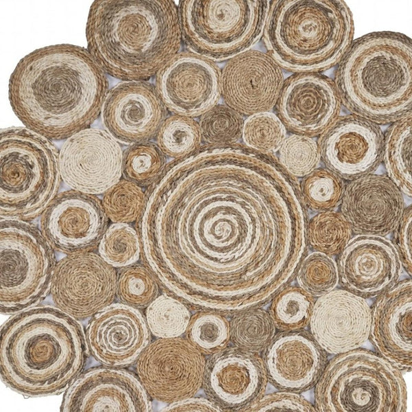 HomeRoots 5' Natural Jute Hand Braided Area Rug - Eco-Friendly, Durable Charm for Coastal and Farmhouse Styles 6' Round Round 394212