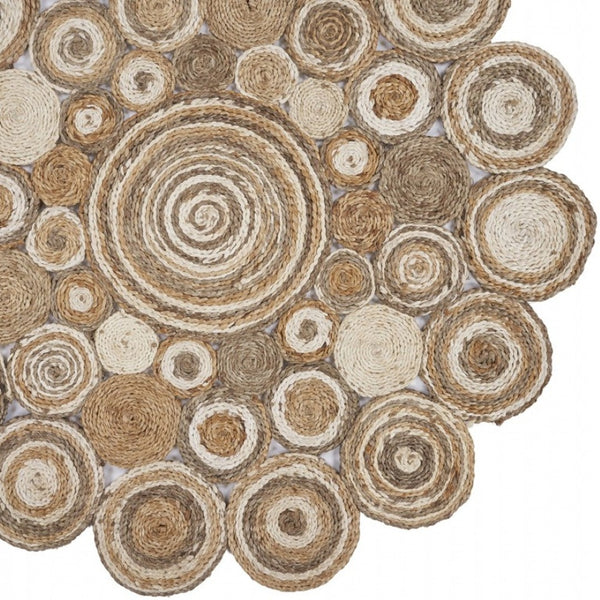 HomeRoots 5' Natural Jute Hand Braided Area Rug - Eco-Friendly, Durable Charm for Coastal and Farmhouse Styles 6' Round Round 394212