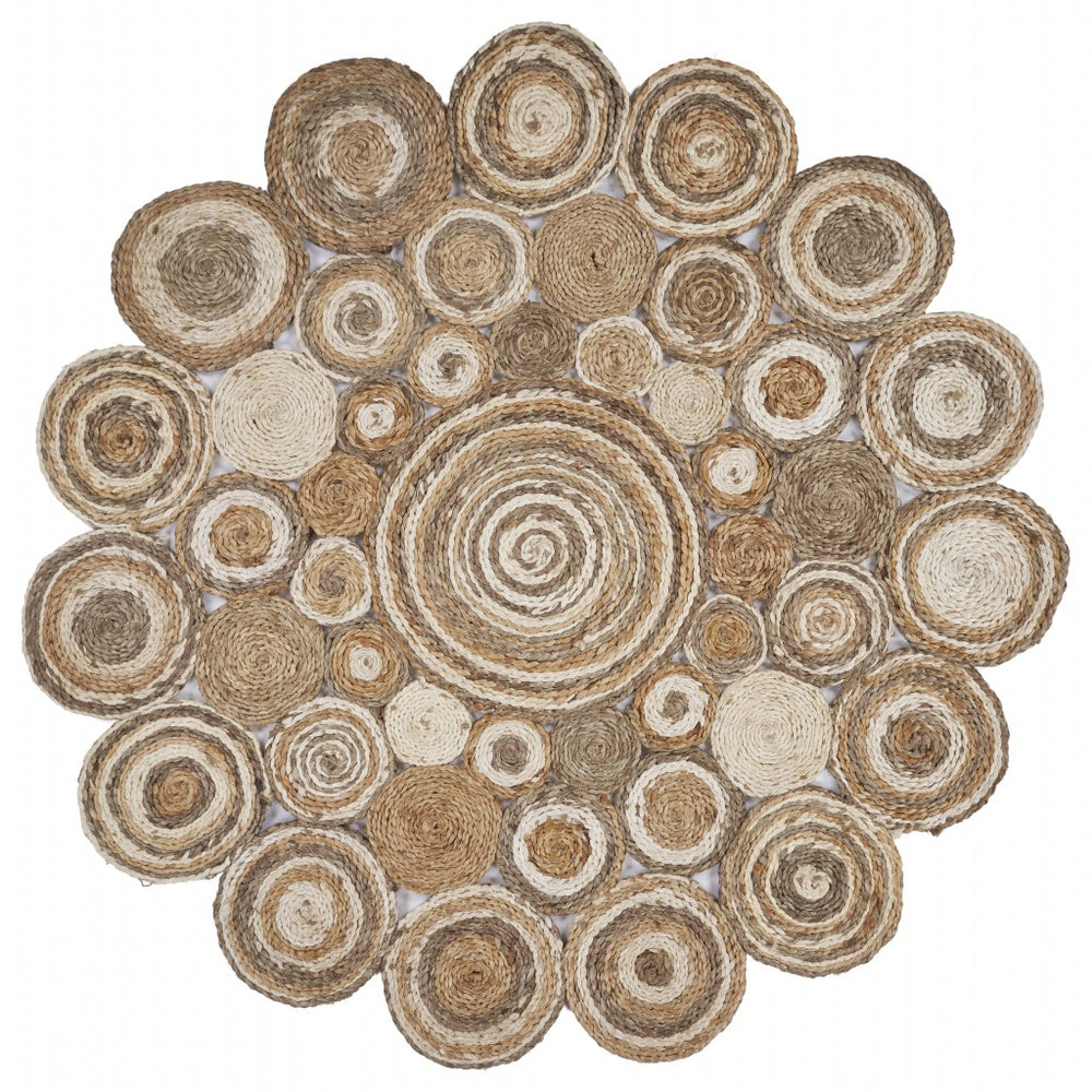 Homeroots Multi-toned Intricate Circle Natural Jute Area Rug  Jute 394213
