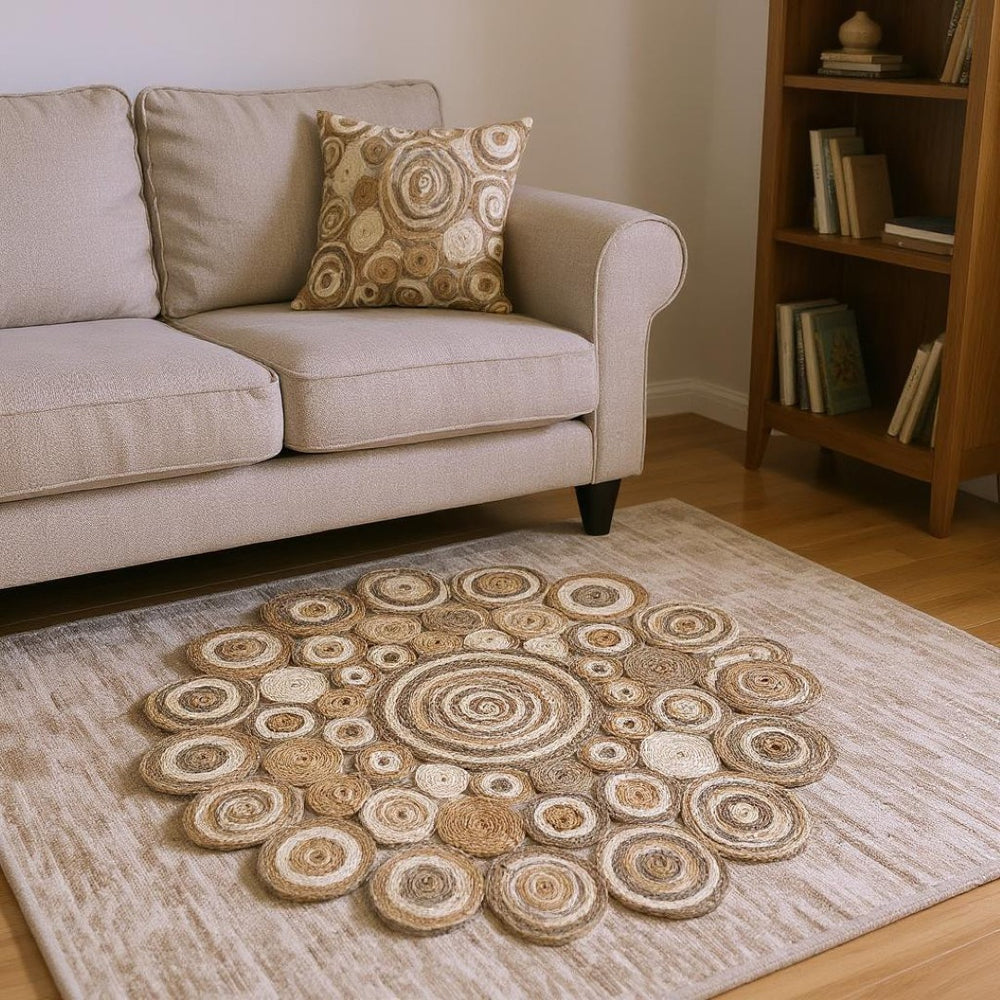 HomeRoots 5' Natural Jute Hand Braided Area Rug - Eco-Friendly, Durable Charm for Coastal and Farmhouse Styles 8' Round Round 394213